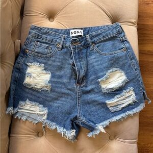 Women's Distressed Blue Denim Shorts